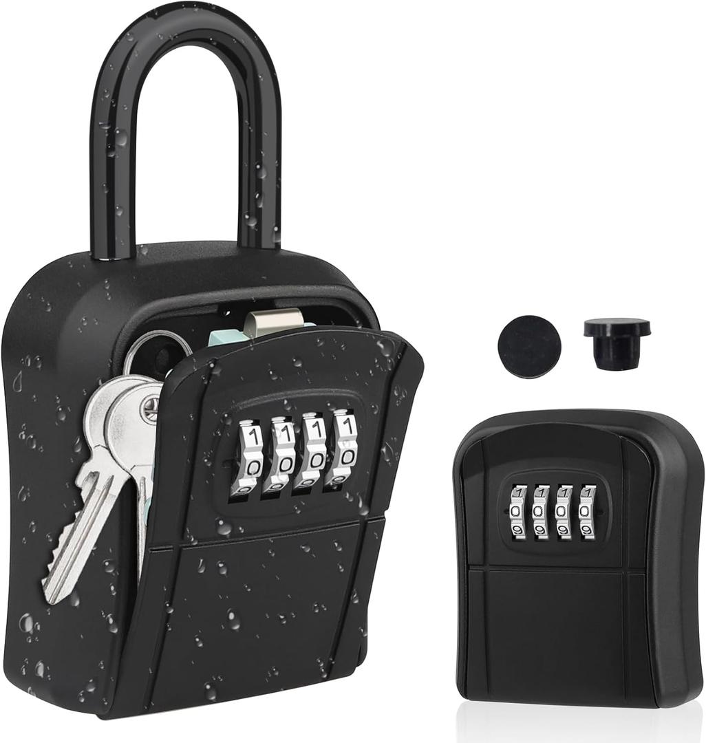 Key Lock Box, [New Version] Diyife Lock Box for House Key, Portable Lockbox for Keys, 4 Digit Combination Key Safe Storage, Waterproof Key Lock Box Wall Mounted for Outdoor Home Garage Office, Black (1 Pack)
