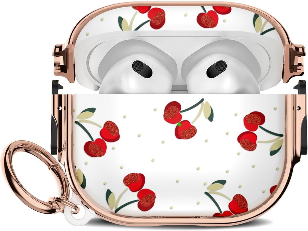 for Apple Airpods 3rd Generation Case Cover, Protective TPU Soft Cases Cover Rugged for Airpods 3rd Case Cover, Shockproof for Airpods 3 Case Men Women with Keychain,Cherry Dot