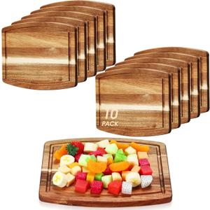 Kigley 10 Pcs Acacia Wood Cutting Boards Bulk for Laser Engraving Wooden Dinner Plates with Groove Chopping Charcuterie Board Carving Tray for Holiday Housewarming Party Gifts (8 x 10 Inch)