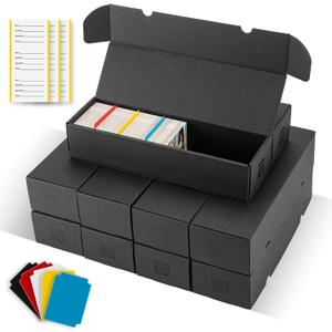 Trading Card Storage Box 10 Pack, 10 Color Dividers 15 Label Stickers 30 Dividers, Card Box for Baseball Football Basketball Sports Cards,Card Holder for Mtg (10 Pack-Black-Horizontal, 13.0"L)