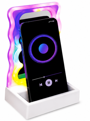 Orbit Wavy LED Light and Mirror Phone Holder is a multifunctional phone stand featuring a vibrant LED glow, a built-in mirror, and a trendy wave design for hands-free viewing