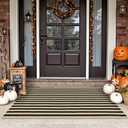 Tiveney Fall Door Mat Outside Entrance 2'x4.3', Cotton Woven Washable Front Porch Rugs, Farmhouse Reversible Layered Welcome Mat Halloween Decorations Outdoor for Entryway Kitchen Farmhouse (Black/Khaki Striped)
