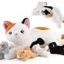 gnomantic 5 Pieces Cat Stuffed Animals with Babies Inside Belly - 1 Mommy Cat with 4 Kittens - Stuffed Kitty Cat Plush Toys for Kids Age 3-8, Gifts Ideal for Christmas, Valentine's, Birthday