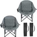 Oversized Camping Chairs for Adult - Heavy Duty Padded Portable Folding Chair XL Collapsible Camp Chair with Cup Holder Side Pocket for Outdoor Lawn Beach Sport Fishing Support 500LBS, Plaid 2 Pack