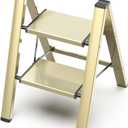 GameGem 2 Step Ladder, Aluminum Folding Step Stool with Anti-Slip Sturdy and Wide Pedal, Lightweight Portable Multi-Use Stepladder for Home and Kitchen Use Space Saving, Gold, 330 lbs