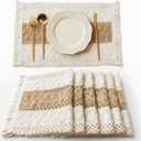 FEXIA Boho Placemats Set of 6, Macrame Table Decor Farmhouse Style Placemats in Natural Cotton Burlap, for Kitchen and Dining Table Centerpiece Home DecorationsBeige & Brown