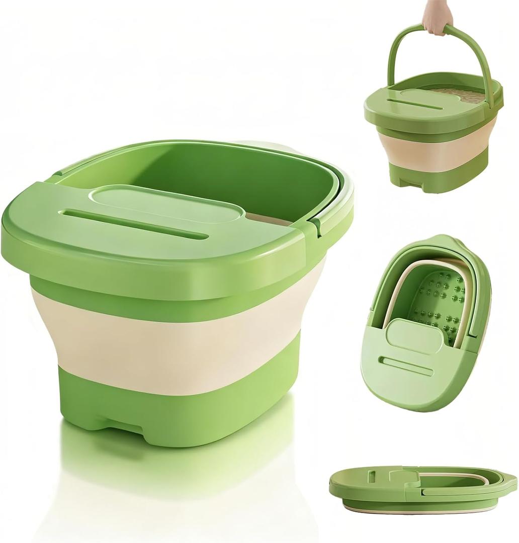 Collapsible Foot Bath Basin for Soaking Feet with a Lid,Foot Soak Tub with Massage Acupoint,Multifunction Laundry Basket with Handle, Home Spa Treatment.
