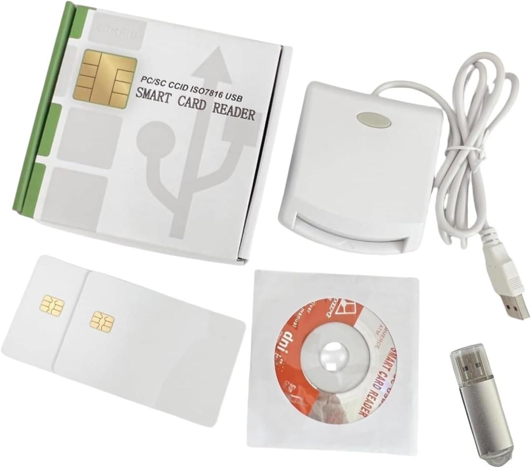 ISO7816 Contact EMV SIM eID PC/SC USB CCID Smart IC Chip Card Reader Writer Programmer with 2pcs SLE4442 Cards + SDK Kit(Program Required) for Professional Engineer