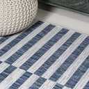 JONATHAN Y Offset Stripe Indoor Outdoor Runner Rug 2X8 Ivory/Blue, Sukie Modern for Backyard, Patio, Porch, Easy-Cleaning, High Traffic, Pet-Friendly, Non-Shedding (SMB133C-28)