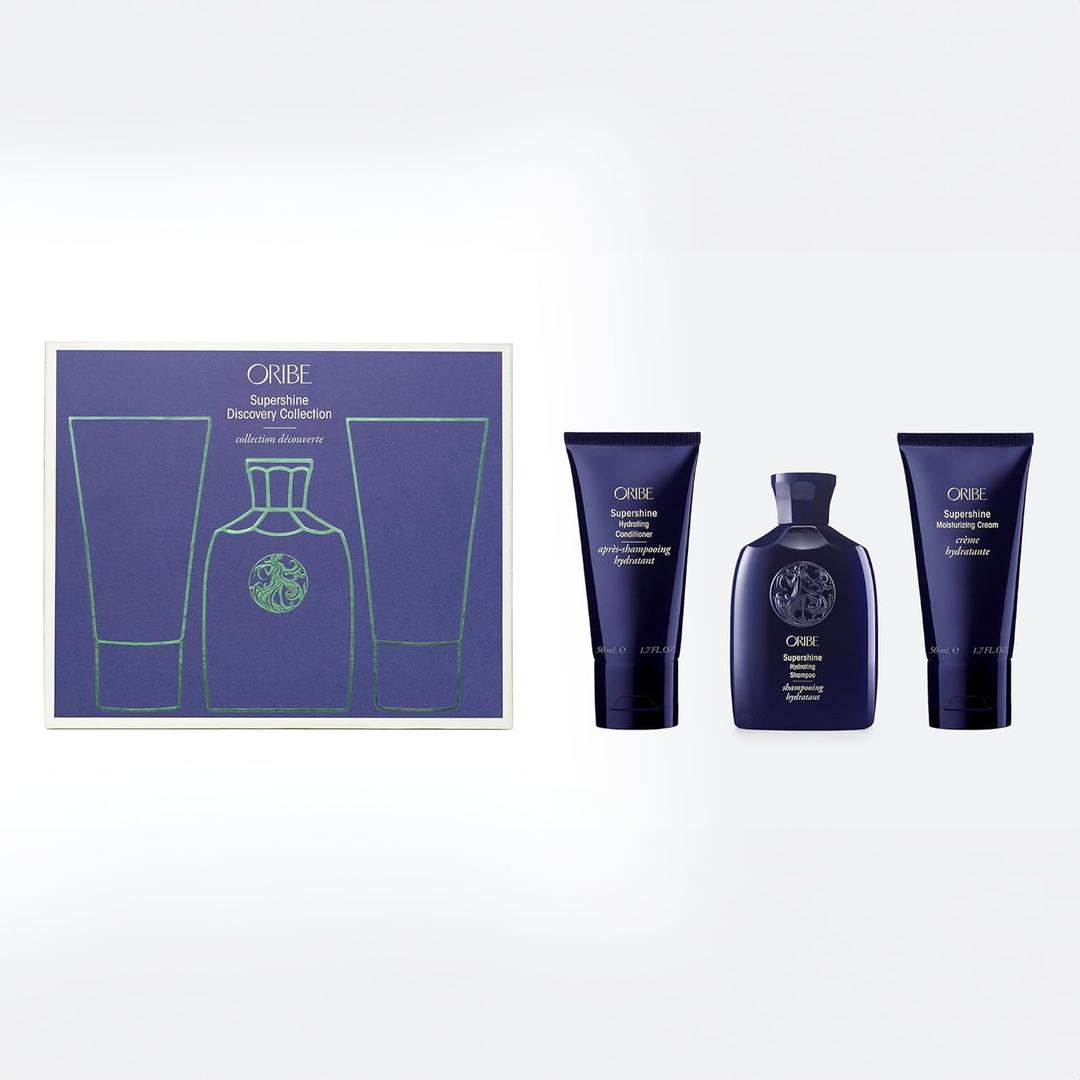 Oribe Supershine Discovery Hair Set - Travel Size Hydrating Shampoo (2.5 fl oz), Conditioner (1.7 fl oz) & Moisturizing Cream (1.7 fl oz) - Softens & Adds Shine - Smooths Frizz & Flyaways