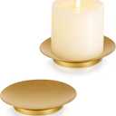 Romadedi Iron Plate Candle Holder, Gold Candle Holders for Pillar, Set of 2 Small Candle Tray, Pillar Candle Holder Plate Metal Candle Stand for Coffee Table Decor, Wedding, Party, Home Decor