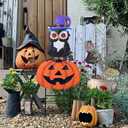 TERESA'S COLLECTIONS Metal Halloween Yard Stakes Decorations for Outdoor, Solar Jack-o-Lantern Pumpkins Garden Stakes for Halloween Party Decor, Purple Yard Sign for Lawn Patio, 27" (Large)