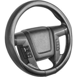 SEG Direct Car Steering Wheel Cover Large-Size for F150 F250 F350 Ram 4Runner Tacoma Tundra Range Rover with 15 1/2"-16" Outer Diameter Leather with Carbon Fiber Pattern, Black