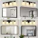 4-Light Bathroom Light Fixtures, Modern Vanity Lights, Black Metal Wall Lamp with White Marble Glass for Bathroom, Mirror, Living Room, Bedroom, Cabinet, Porch, Hallway, E26 Base