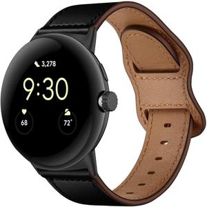Compatible with Google Pixel Watch, Genuine Leather Replacement Band Strap Compatible with Google Pixel Watch 2 41mm (Black)