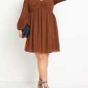 SCOMCHIC Women's Plus Size Puff Long Sleeve Dresses Sweetheart Neckline A Line Short Wedding Guest Cocktail Dress Rust (Brown, XXXL)