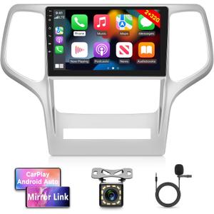[2G+32G] Android 11 Car Radio for Jeep Grand Cherokee 2008 2009 2010 2011 2012 2013, Touch Screen Car Play Stereo, Carplay/Android Auto/Mirror Link/1080P/Bluetooth/SWC + Backup Camera + MIC
