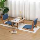 Japanese Floor Chair with Back Support, Foldable Meditation Chair, Legless Tatami Chair with Cushion, Floor Seat for Living Room, Bedroom, Bay Window (1, Blue)