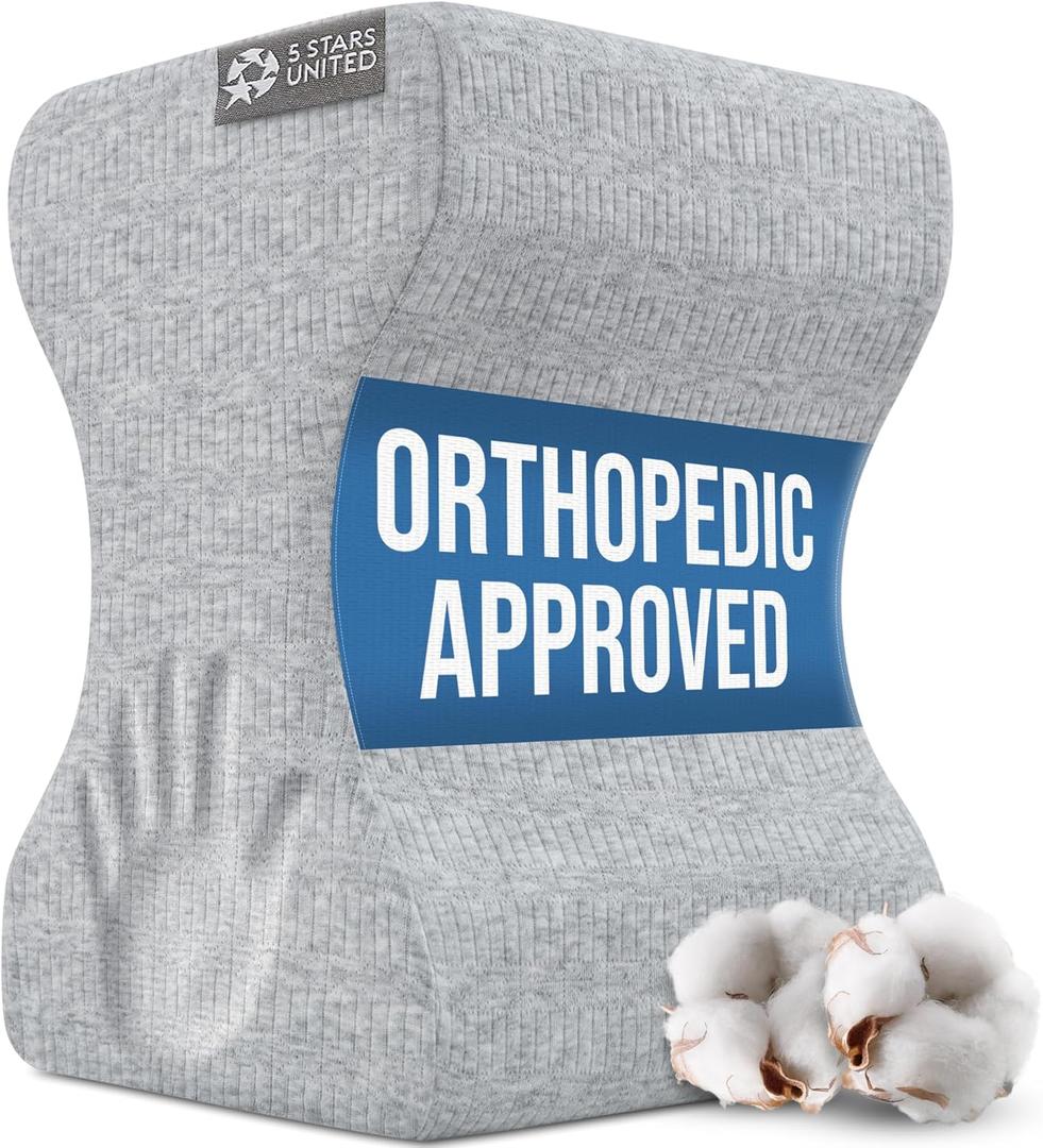 5 STARS UNITED Knee Pillow for Side Sleepers - Hip Pain Relief, Memory Foam Leg Cushion for Side Sleeping - Between Legs Pillow for Sciatica & Lower Back Pain, Gray Cotton Cover (Standard)