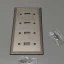 Metal Outlet Covers Wall Plates, Satin Nickel Beadboard Switch Plate Cover, Receptacle Light Switch Covers, Decorative Electrical Outlet Cover (4 Gang Toggle 1 Pack)