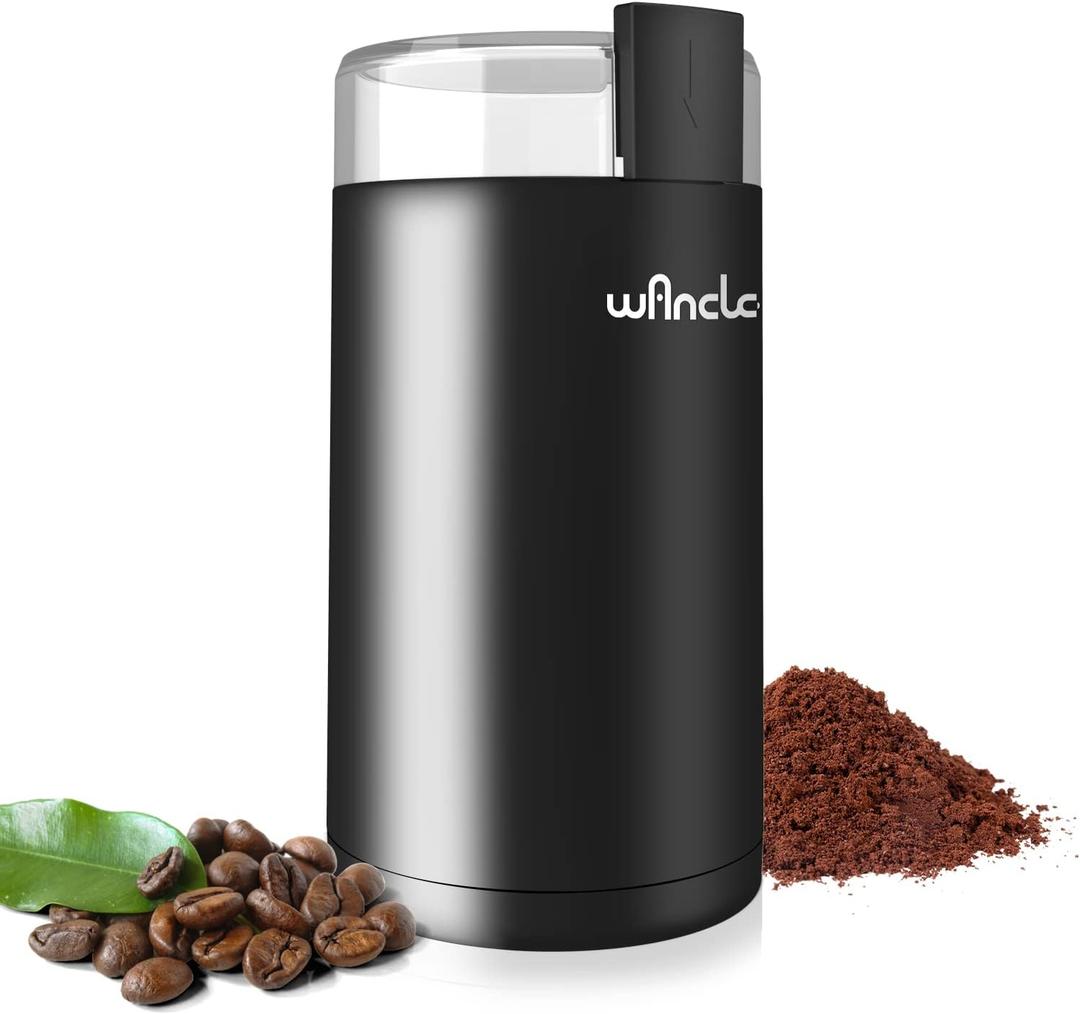 Wancle Electric Coffee Grinder, Spice Grinder, One Touch Coffee Mill for Beans, Spices and More, with Clean Brush Black (6.63.5 IN, Black+Black)