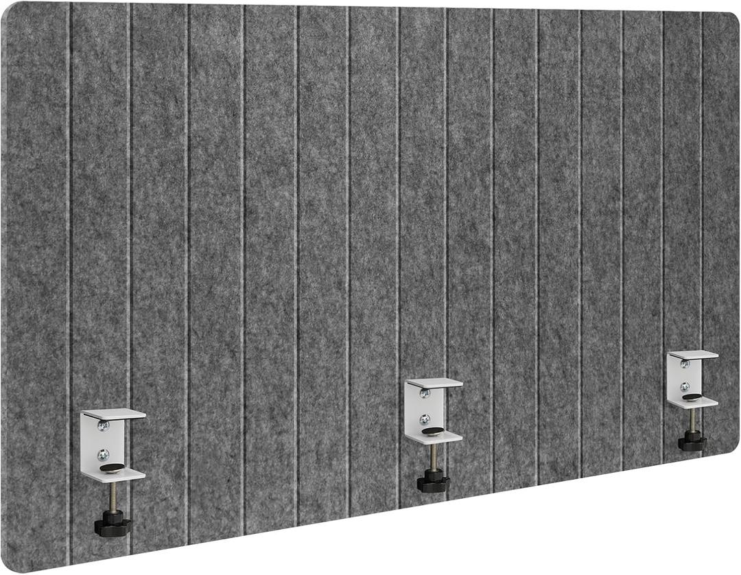 48" Desktop Privacy Screen - Sound Absorbing Felt Panel, Clamp-On Foldable Office Divider for Desk, Dark Grey