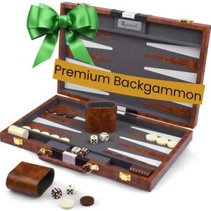 Large Backgammon Sets for Adults - Classic Board Games for 2 Players Adults and Kids - Premium Backgammon Set 15 inch Board and 32 Backgammon Pieces in Quality PU Leather Case - Gift for Man, Medium