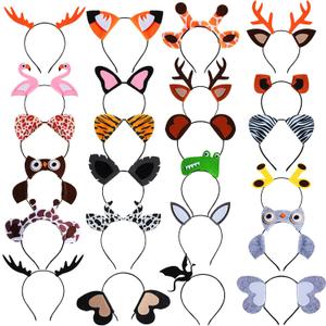Xinnun 24 Pcs Jungle Animal Headbands Safari Party Favors Birthday Decorations Animal Ears Photo Booth Props for Kids Adults Cosplay Birthday Party Favors Supplies