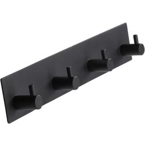 Self Adhesive Towel Hooks for Bathrooms Black Stick on Wall Hooks Bath Adhesive Towel Hanger Peel and Stick Matte Black Shower Hooks for Wall Adhesive Coat Hook for Wall Mount 4 Hooks