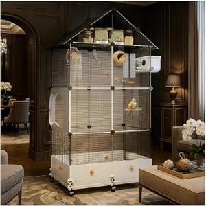 60in Large Flight Bird cage, Equipped with Bird's Nest，Ladder, Swing, Feeder, etc. with Wheels for Easy Outdoor Movement, Suitable for Parrots, Pigeons (Black, 28.4" L x 14.2" W x 60" H)