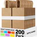XPCARE 200Pcs Paper Gift Bags 5.25x3.25x8.25'',Gift Wrap Bags with Handles Brown Kraft Paper Bags for Small Business Paper Bags Bulk for Birthday Party Favors Shopping Retail (Brown-200Count)