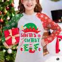Christmas Big Girls Raglan Patchwork Snowflake Long Sleeve Funny Shirt Xmas Santa's Cutest Elf Cute Top Red Green 14 Years