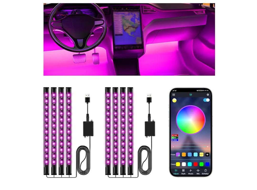 Winzwon Led Lights for Car Accessories Interior, Christmas Stocking Stuffers White Elephant Gifts for Men Women Adults, APP Control with USB Port Color Change Lights for Truck Decor 2 Pack