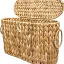 Coeusy Toilet Paper Basket with Lid,Wicker Basket for Bathroom Organizers and Storage,Holds Up to 6 Mega Rolls, Decorative Hand-Woven Rattan Bathroom Decor Accessories,Natural Water Hyacinth
