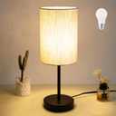 Small Table Lamp, Bedside Table Lamp for Bedroom, Lamp for Nightstand with Linen Fabric Shade, Minimalist Modern Desk Lamp for Living Room Office Dorm Kids Room (13in, Beige-Black)