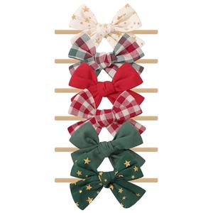 doboi 6PCS Christmas Baby Girls Headbands Hair Bows Star Nylon Cotton Linen Hairbands Fine Handmade Hair Accessories for Newborn Infant Toddlers Little Girls