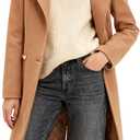 Women's Long Notch Lapel Coat, Double-Breasted Peacoat, Casual Classic Fall Winter Overcoat (Medium, Khaki)
