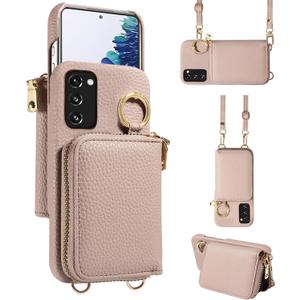 Wallet Case for Samsung Galaxy S20 FE 5G 6.5 inch Shoulder Strap Ring Buckle, Zipper Flip Organ Purse, Card Holder Phone Cover for S 20 EF UW 2022 S20FE5G S20FE 20S S2O Fan Edition 4G G5 Khaki