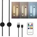 Battery Operated Wall Sconces Set of Two, Wireless Rechargeable Wall Lights with Remote Control, Dimmable LED Wall Lamp Indoor, Wireless Lights for Living Room Bedroom Hallway, Black, Extra Large