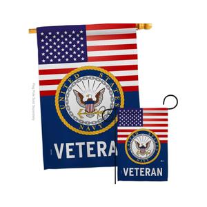 US Navy Veteran Garden House Flag - Set Armed Forces USN Seabee United State American Military Retire Official - Decoration Banner Small Yard Gift Double-Sided Made in USA 28 X 40