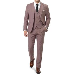 YND Men's Slim Fit 3 Piece Suit, One Button Solid Jacket Vest Pants Set with Tie 2XL