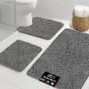 GORILLA GRIP Bathroom Rug Sets 3 Piece, Bath Mat Set and Oval Toilet Base with Rubber Backing, Plush Absorbent Shaggy Chenille Washable Mats, Includes 24x19.5, 24x17 and 36x24 Inch Rugs, Grey