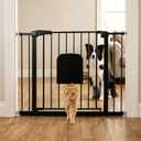 Metal Pet Gate with Cat Door, Adjustable Dog Gate for Doorways & Stairs, Pressure Mounted, Auto-Close, No Tools Needed, 29-45 Inches, Black