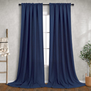 Navy Curtains 40"x106 Long for Living Room 2 Panels Set Light Filtering Farmhouse Linen Semi Privacy Flowy Airy Breathable Dark Blue Curtains for Formal Dining Room Tall Windows Decor