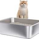 Stainless Steel Litter Box, Medium Metal Litter Box for Cat,Easy Clean Non Stick Easy Entry No Smell Metal Litterbox for Kitty/Rabbits (1 pack-Medium(17.7"x13.7"x6"))