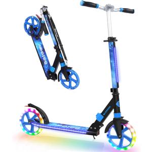 BELEEV V8 Scooters for Kids Ages 6+ with Light-Up Deck, 2 Wheel Folding Scooter for Adults Teens, 4 Adjustable Height, Lightweight Sport Commuter Scooter, Sturdy Frame, Max Load 220 lbs (Galaxy Blue)