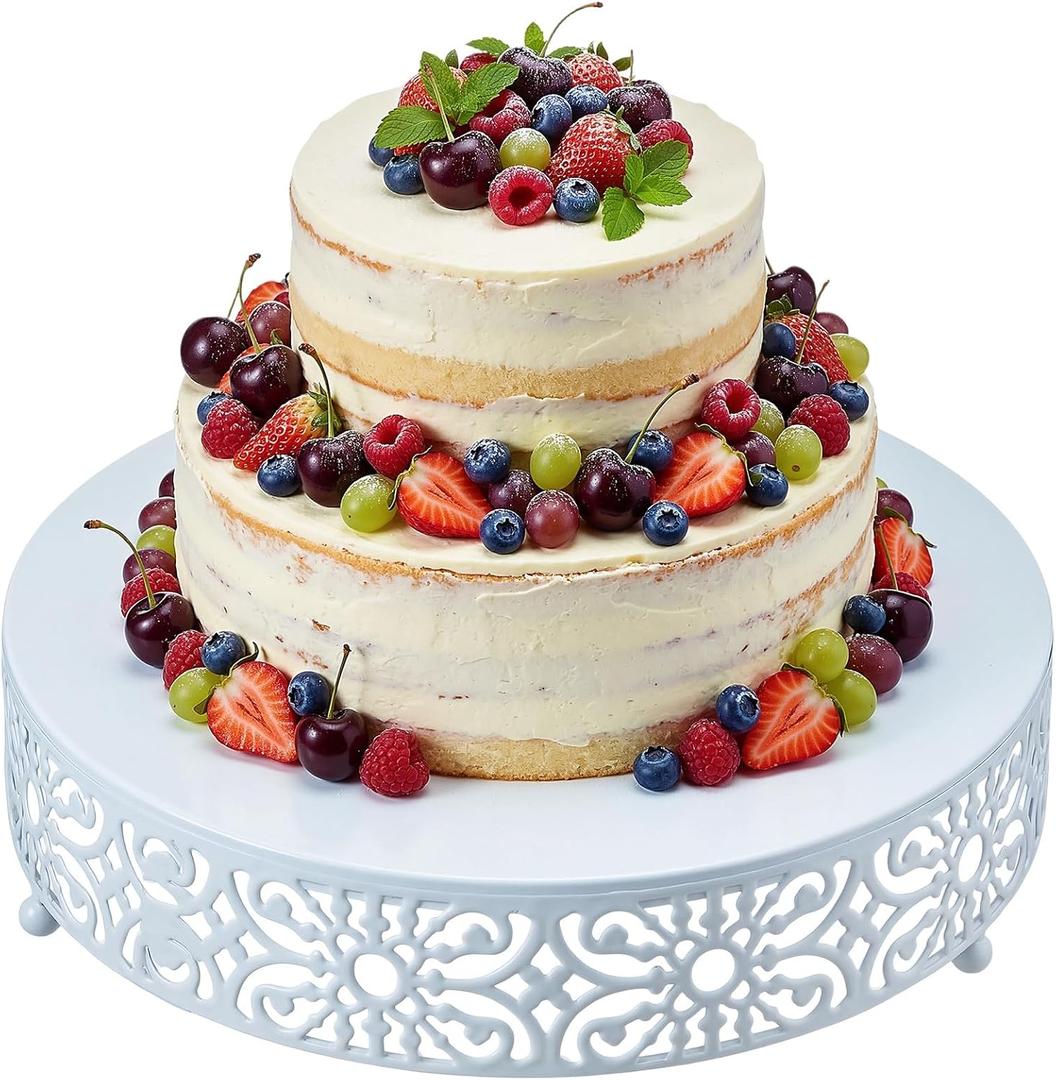 Wenqik 12 Inch Cake Stand Round Metal Cupcake Dessert Wedding Cake Stand Cookies Display Holder Fruit Food Serving Tray for Table Wedding Birthday Anniversary Party Decor (White)