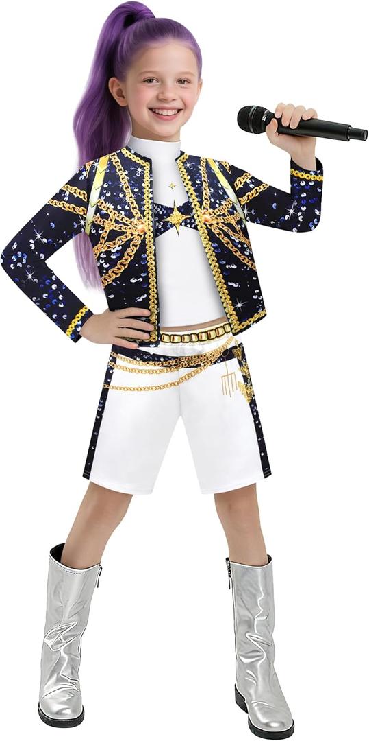 Girls Halloween Outfit Kids Singer Fashion Outerwear & Shirt & Dress Party Clothes (5-6 Years)