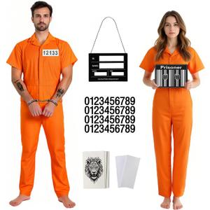HOMELEX Prisoner Jumpsuit Adult Orange Prison Men Women Costume Halloween Inmate Outfit Jail Uniform 6pcs (Medium)