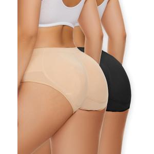 Zimi Collection 2pack Seamless Booty Pads Hip Enhancer Panty Butt Lifter Panties Underwear for Women with Removable Pads Black+Skin M